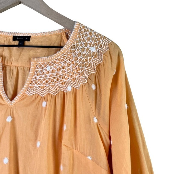 Talbots‎ Embroidered Polka Dots Popover Top in Orange Lightweight Cotton, Small - Picture 4 of 9